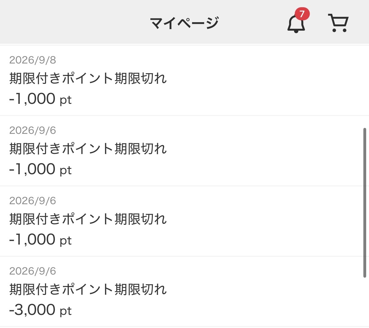 ZOZOTOWN 失効したポイントの履歴